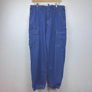 Uniqlo Slouchy Baggy Mens 32 Denim Washed Distressed Pants Streetwear Adjustable